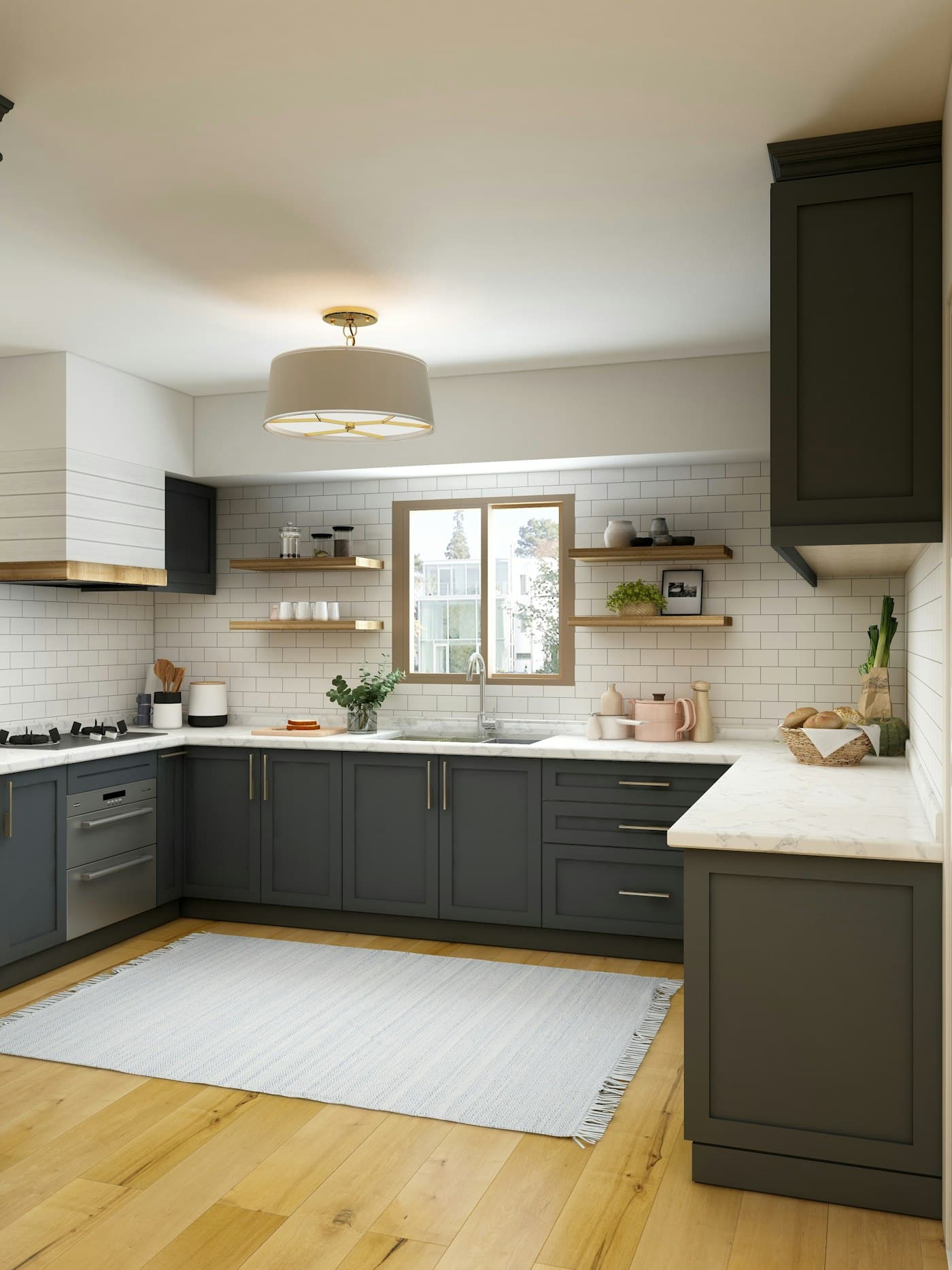 Warm timber and stone kitchen with an island bench